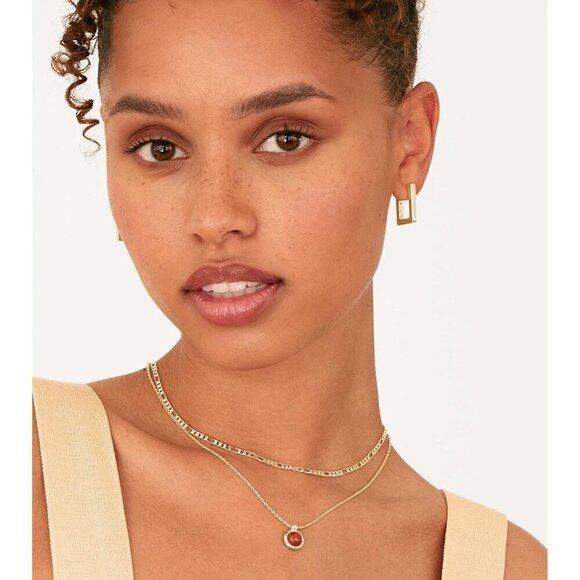 Women Gold Plated Sterling Silver Post Square Geometric Rectangle Hoop Earring - Picture 4 of 6